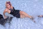 soaking wet leather dress in pool